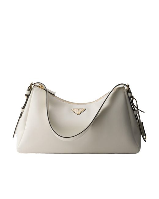 Prada Gray Triangle-Logo Zipped Large Shoulder Bag