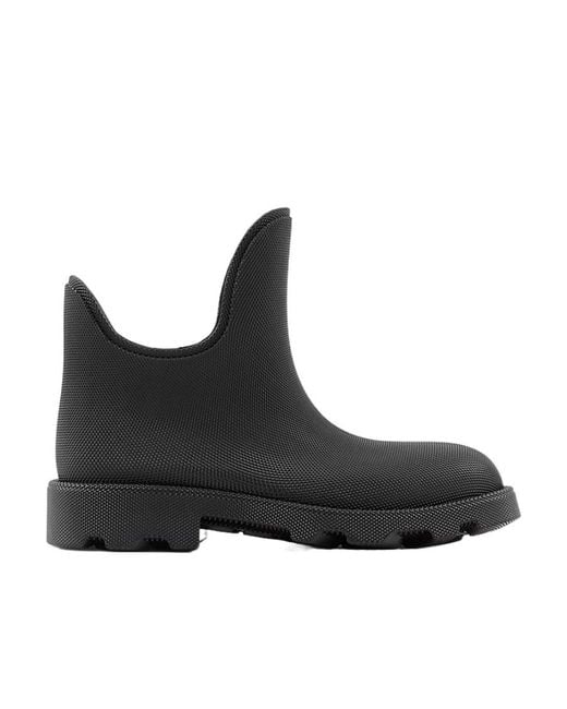 Burberry Black Textured-Finish Round-Toe Slip-On Boots for men