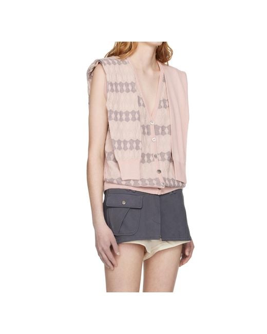 OPEN YY Pink Jacquard Layered-Sleeve Cardigan