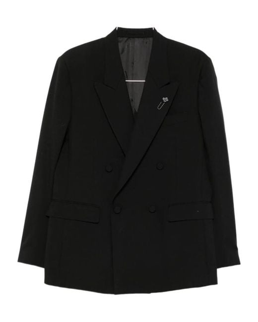 Lardini Black Double-Breasted Peak-Lapel Jacket for men