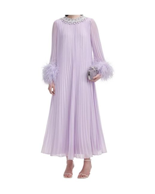 Self-Portrait Purple Feather-Frim Chiffon Dress