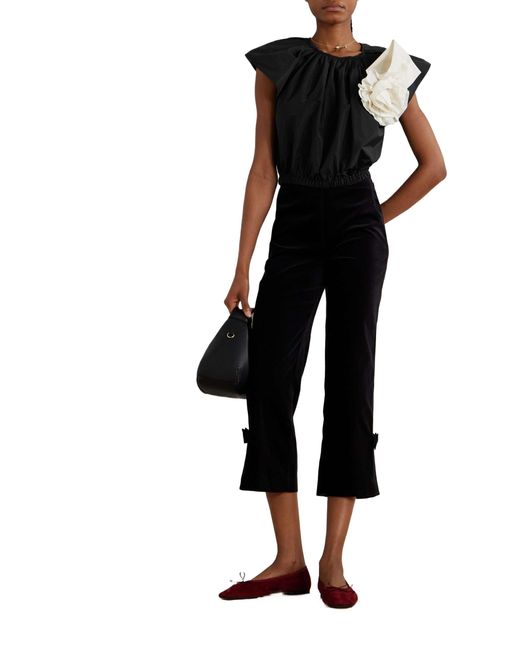 Sea Black Laurie Cropped Appliquéd Taffeta Top