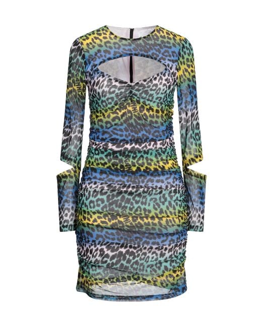 Ganni Blue Leopard Print Slim-Fit Dress