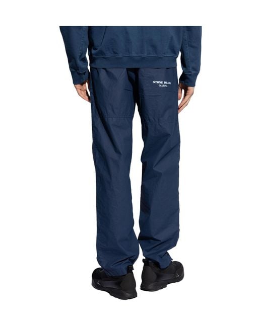 Stone Island Blue Mid-Rise Tapered Trousers for men