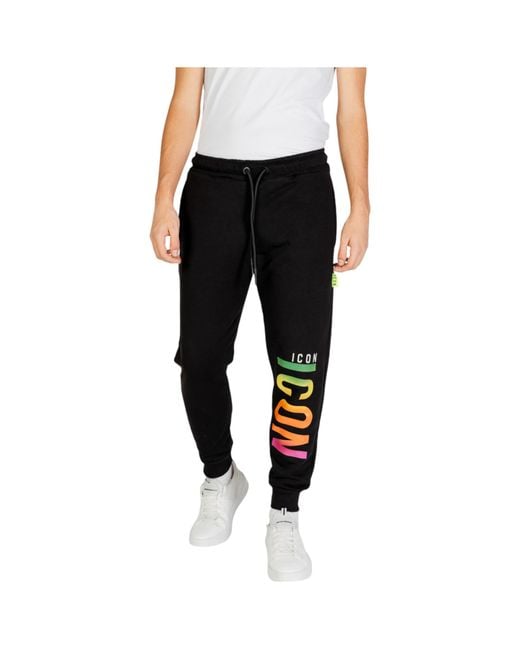 Icons Black Elastic Waist Sports Pants for men