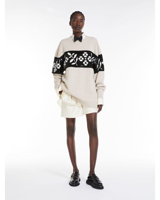 Max Mara White Wool Cashmere Round Neck Sweater