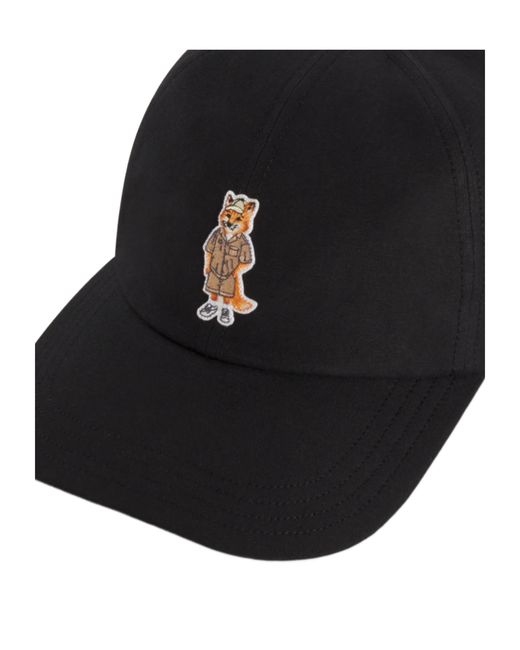 Maison Kitsuné Black Maison Kitsuné Dressed Fox Logo Embroidered Cap for men