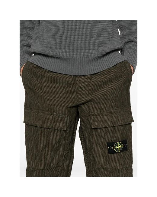 Stone Island Green Wrinkled Corduroy Straight-Leg Trousers for men