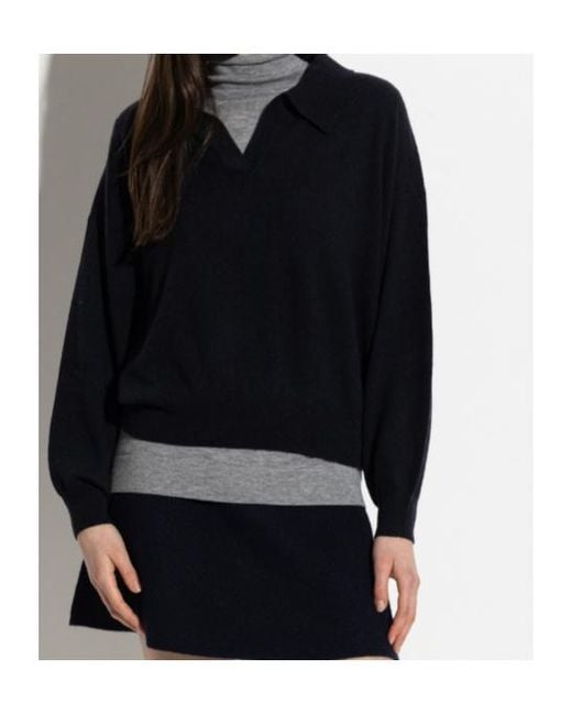 Lisa Yang Blue Katriel Collared V-Neck Knitted Top