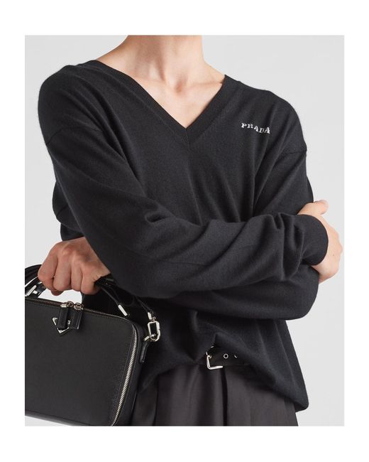 Prada Black Long-Sleeved V-Neck Jumper for men