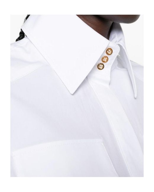 Elisabetta Franchi White Logo-Button Flap-Pocket Shirt