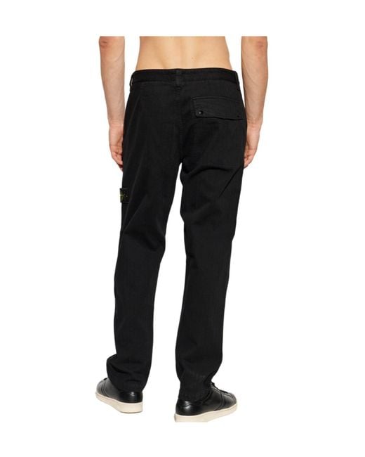 Stone Island Black Logo Patch Buttoned Jeans for men