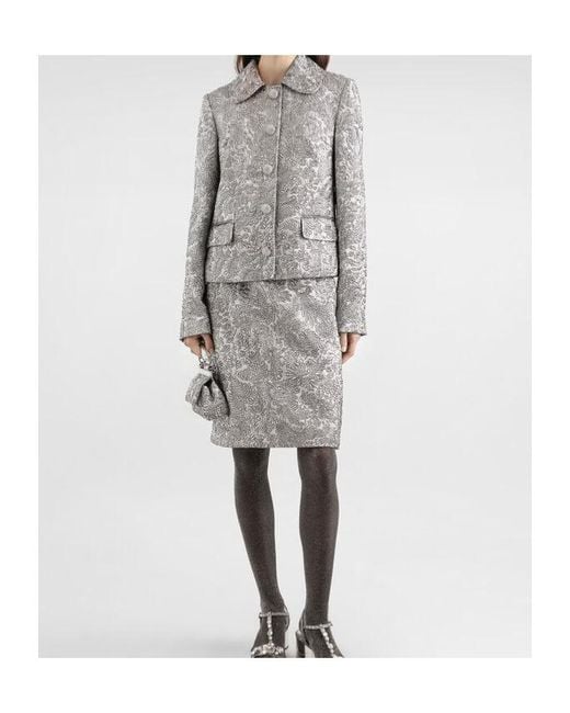 Dolce & Gabbana Gray Floral Jacquard Midi Skirt
