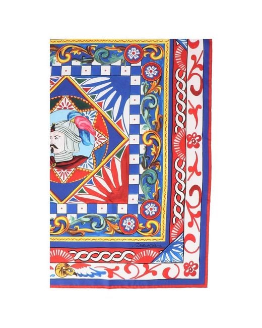 Dolce & Gabbana White Carretto-Printed Square Twill Scarf