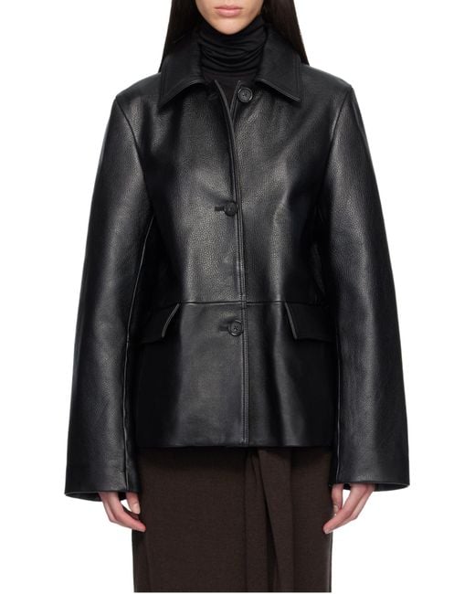 Totême  Black Totême Button-Up Leather Jacket
