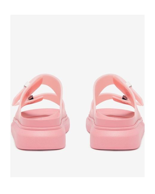 McQueen Pink Hybrid Double Buckled Slides