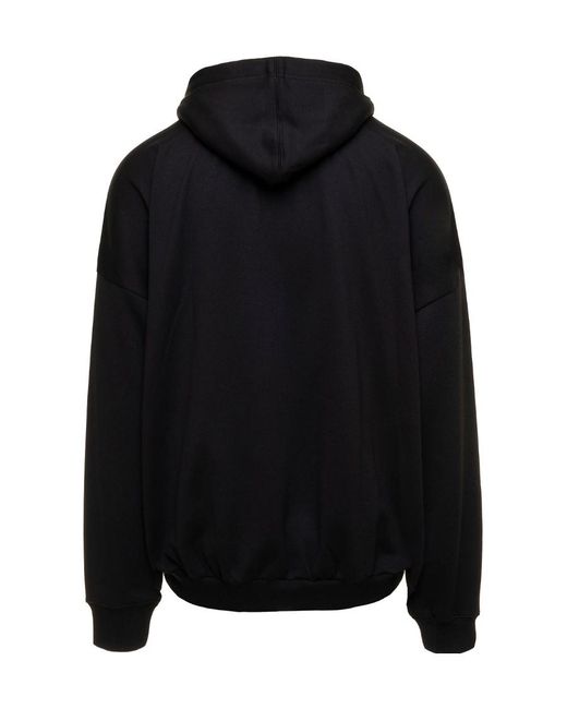 Valentino Black Pleated Drawstring Long-Sleeved Hoodie for men