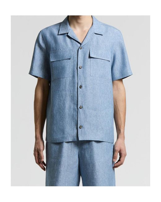 Peserico Blue Short-Sleeved Pocket Shirt for men