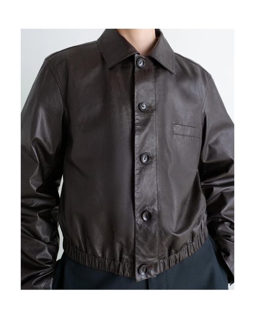 Lemaire Black Long Sleeve Buttoned-Up Leather Jacket