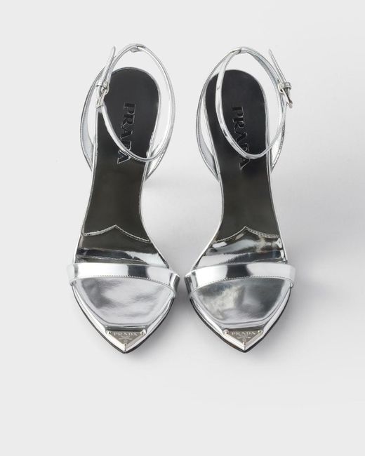 Prada White Triangle-Logo High-Heeled Sandals