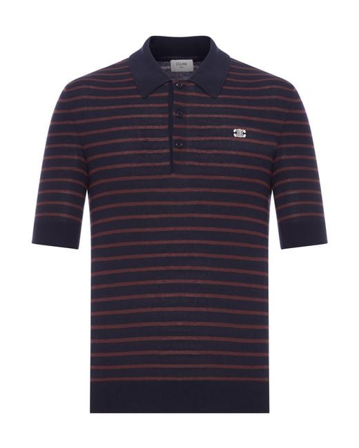 Céline Blue Striped Polo With Logo for men