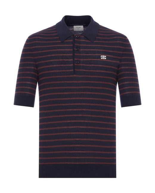 Céline Blue Striped Polo With Logo for men