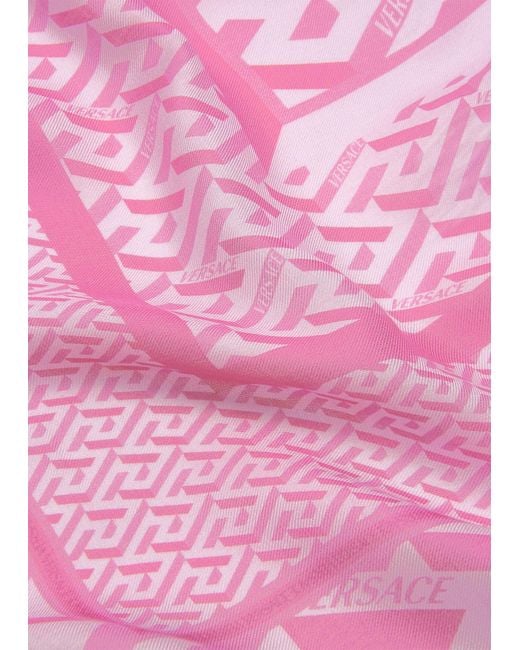 Versace Pink Printed Raw-Cut Edge Scarf