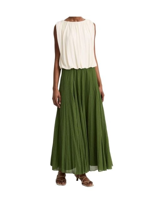Vince Green Crinkled Plisse Cotton-Blend Maxi Skirt