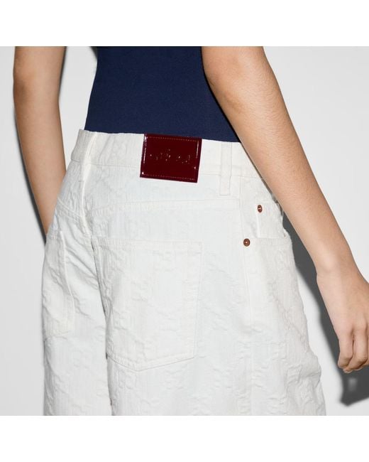 Gucci White Bermuda Gg Jacquard Denim Shorts