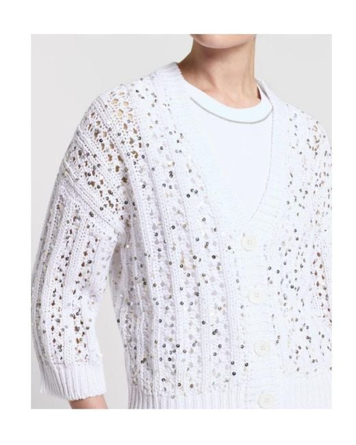 Peserico White Sequin-Embellished Open-Knit Cardigan