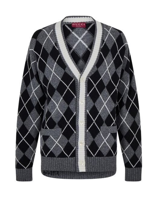 Gucci Gray Diamond Pattern Knitted Cardigan for men