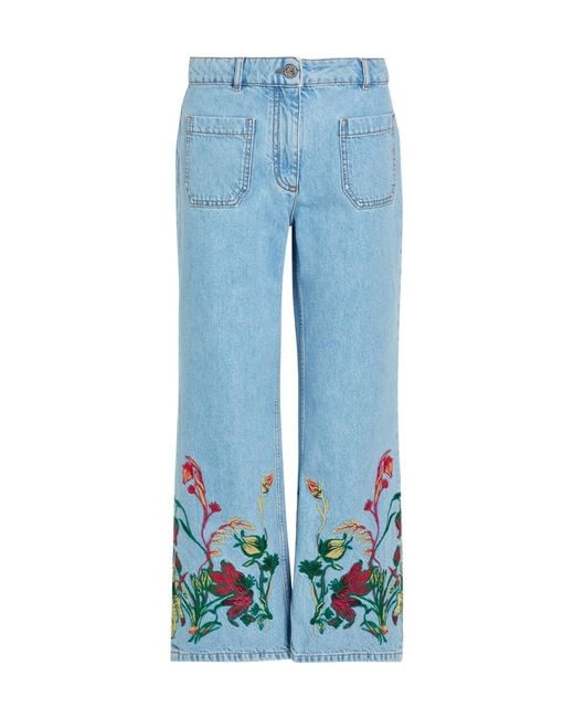 Etro Blue Cropped Straight-Leg Jeans