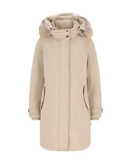 Woolrich Natural Fur-Trimmed Hooded Coat
