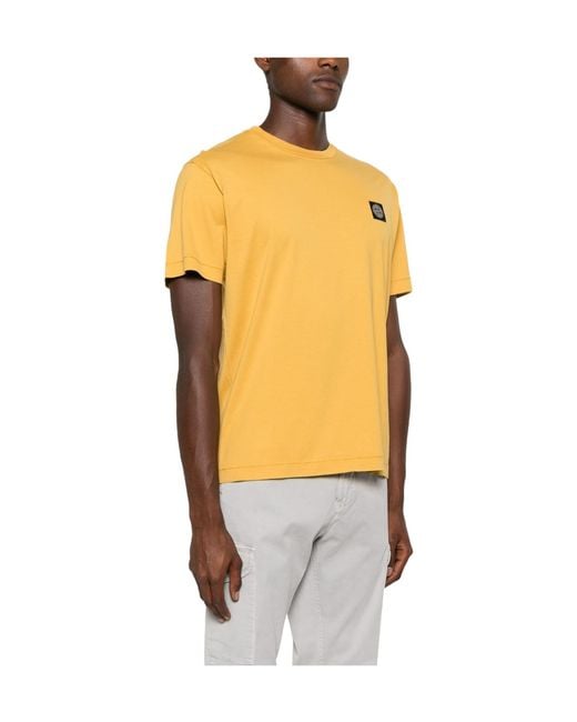 Stone Island Yellow Compass Patch Crewneck T-Shirt for men