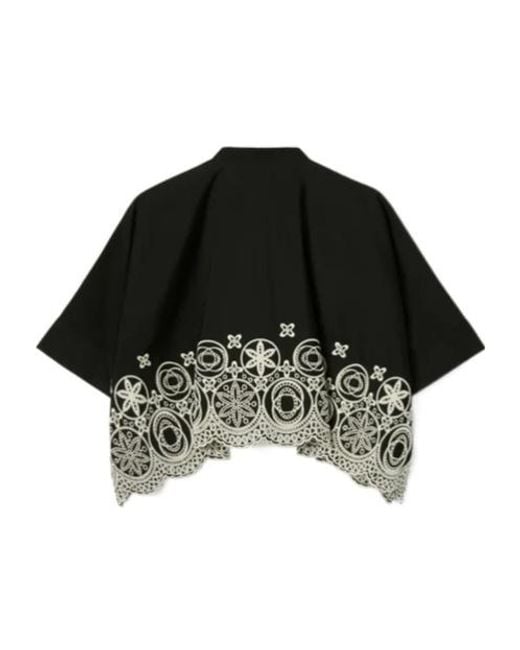 LaDoubleJ Black Mini Foulard Sangallo-Embroidered Cropped Shirt