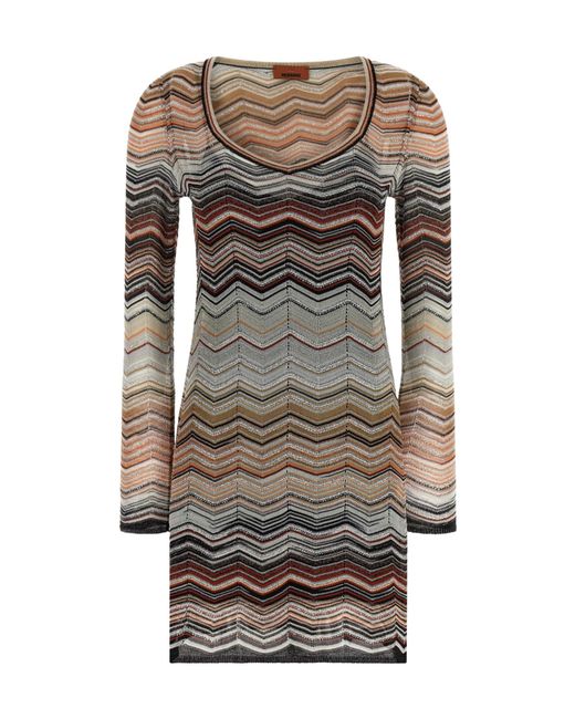 Missoni Gray Chevron Sequin Mini Knitted Dress