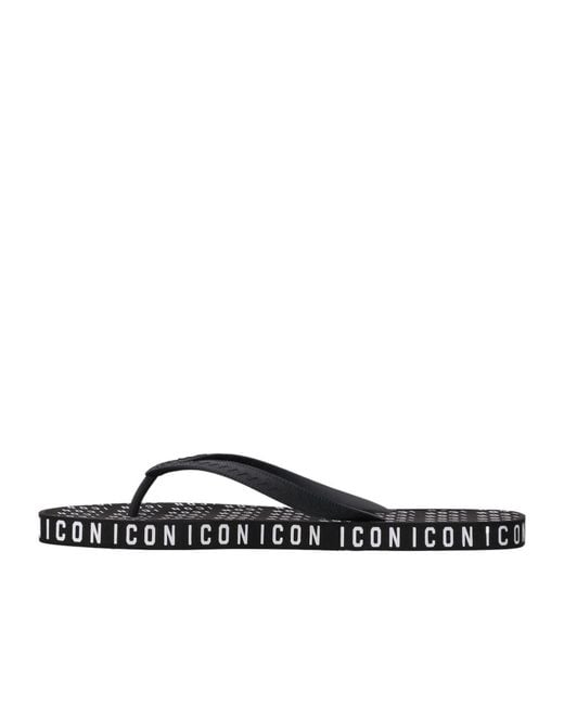 DSquared² White Icon All-Over Logo Printed Flip Flops for men