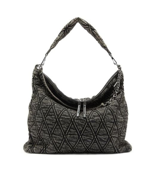 DIESEL Black Charm-D Quilted Shoulder Bag