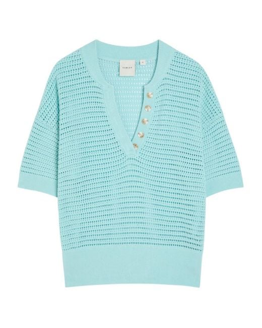 Varley Blue Cotton Hollow-Out Short Sleeve Top