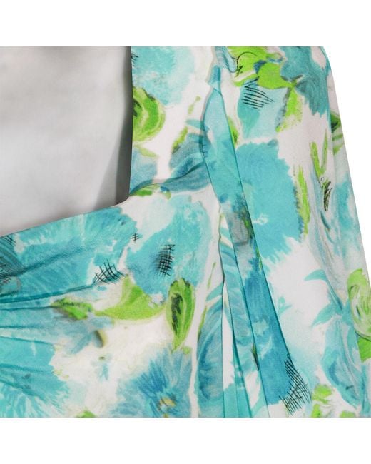 Chloé Green Chloé Ruched Floral Asymmetric Dress