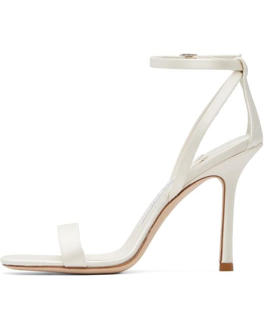 Jimmy Choo White Moza 100 Satin Crystal Buckle High-Heeled Sandals