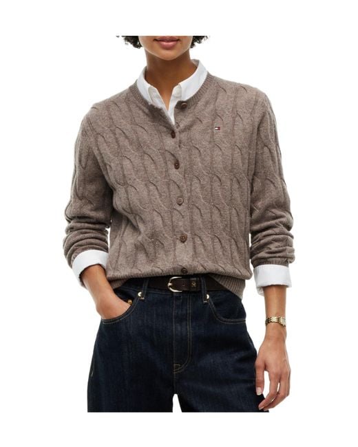 Tommy Hilfiger Brown Crew Neck Cableknit Cardigan