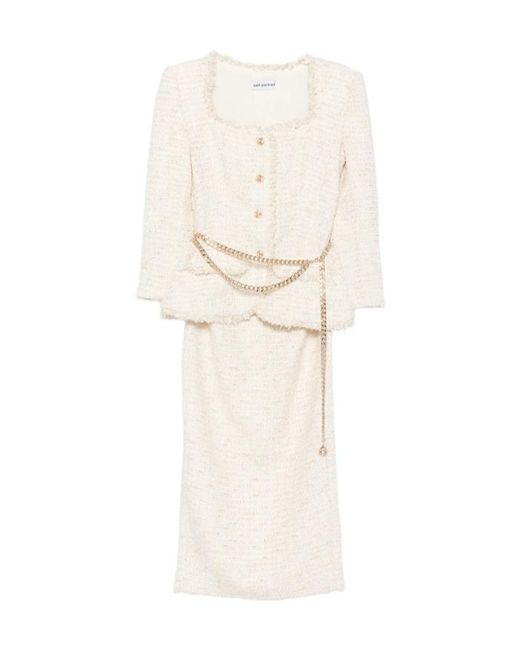 Self-Portrait Natural Bouclé Chain-Melt Midi Skirt And Jacket Set