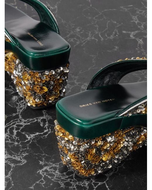 Dries Van Noten Green Platform High-Heeled Sandals