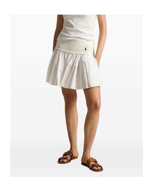 Polo Ralph Lauren White Lila Pleated A-Line Skirt