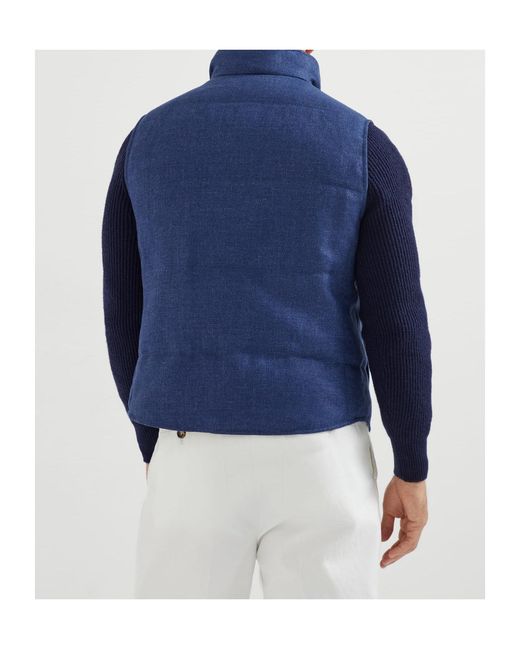 Brunello Cucinelli Blue Padded Denim Gilet for men