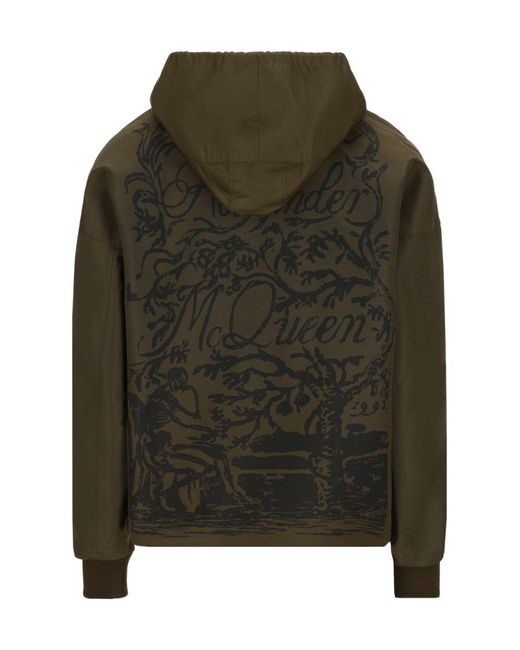 McQueen Green Zipped Hooded Jacket for men