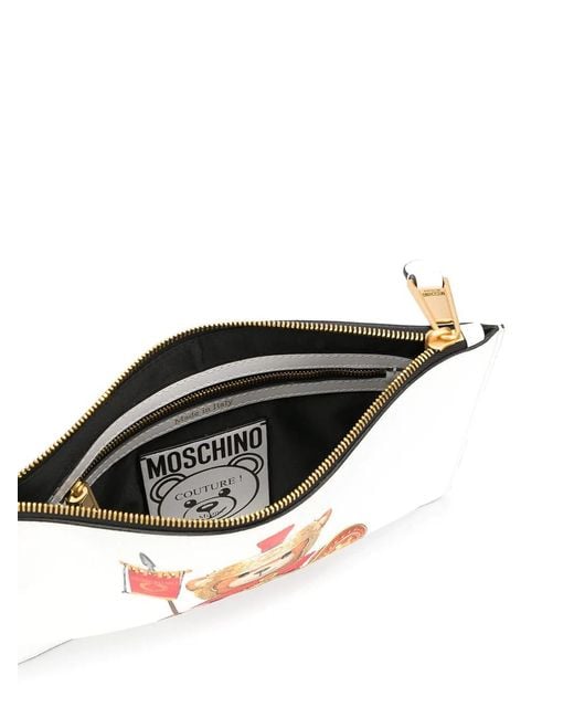 Moschino White Logo Print Clutch Bag