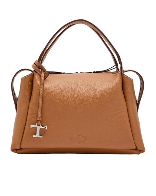 Tod's Brown Grained Leather Top Handle Bag