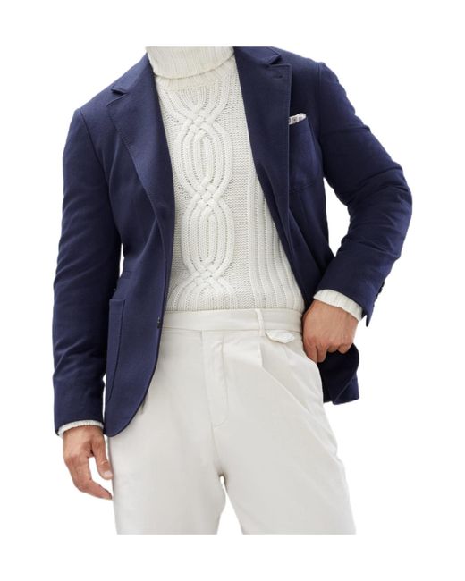 Brunello Cucinelli Blue Notched-Lapels Single-Breasted Blazer for men
